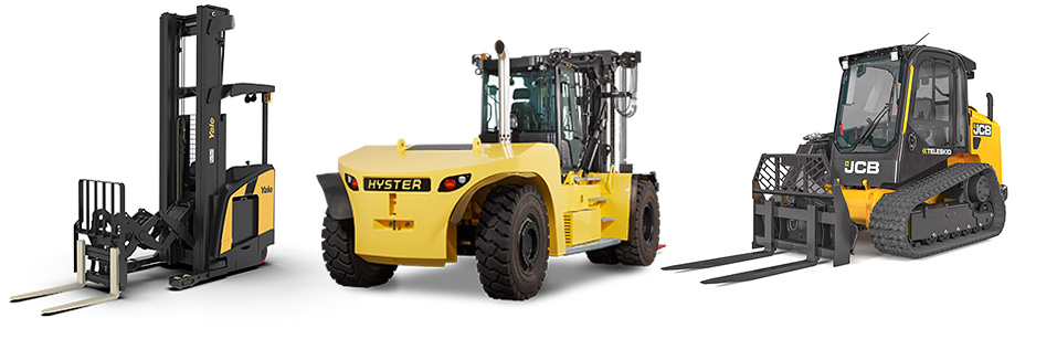 Image of Black Equipment featured brands including Yale lift trucks, Hyster lift trucks, and JCB construction equipment.
