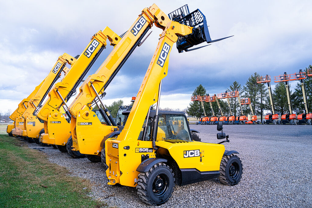 Contractor Equipment Rentals in Evansville Indiana. JLG. GENIE. JCB. Yale. Ramps. Trailers. Generators. Air Compressors. Light Towers. Boom Lifts. Scissor Lifts. High Capacity Pneumatic Tire Forklifts, Telehandlers (Reach Trucks). Articulated Booms. Skid Steers. Mini Excavators.